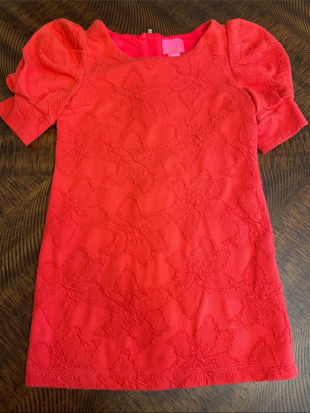 Lilly Pulitzer -Red Textured Puff Sleeve Dress (Girls)